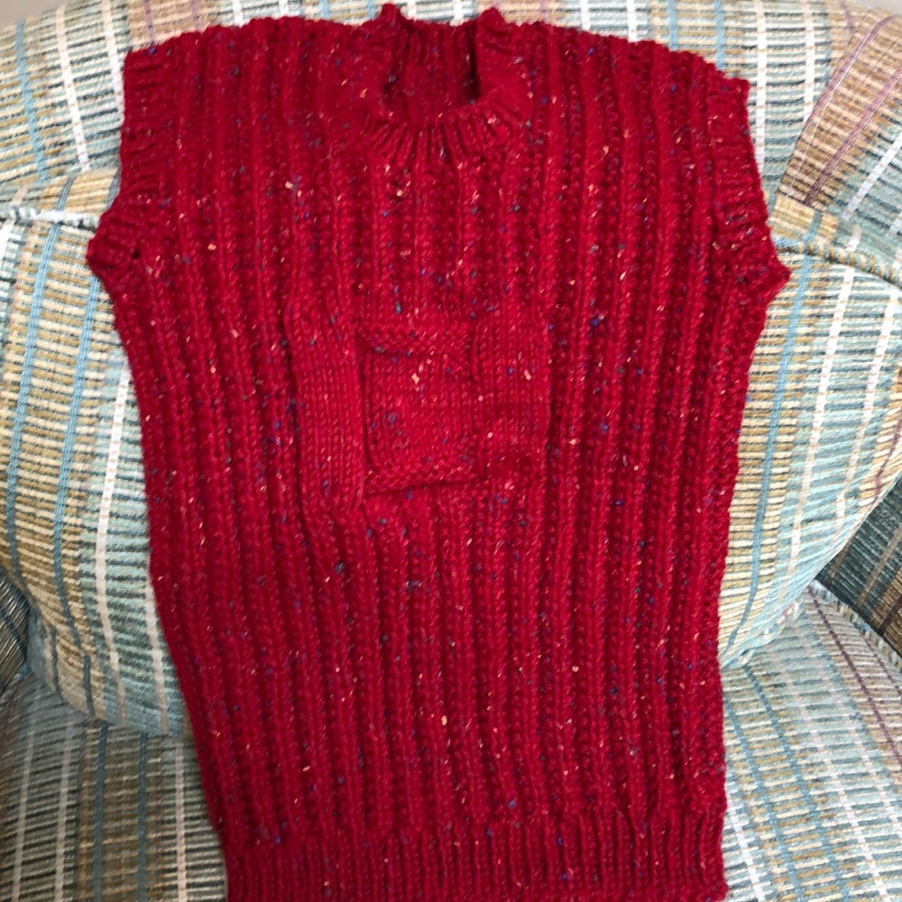 Sleeveless Red Wool Vest with Cap
